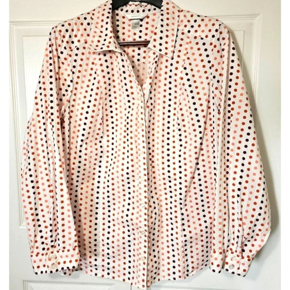 3X CJ Banks Polka Dot button Down Shirt, Plus-Size - Picture 1 of 7